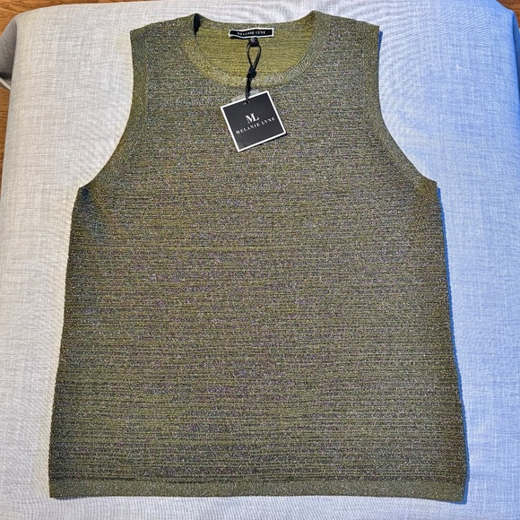 Melanie Lyne Shell XL • Metallic Green Sparkle Knit Top • NWT • Evening Glam - Picture 1 of 9
